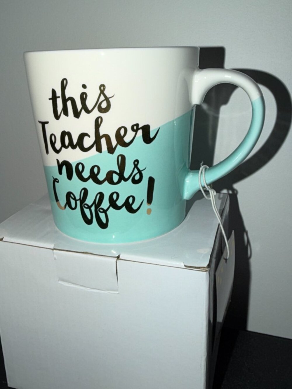 Pack of 6 Coffee Tea Mugs! Gold Foil Mint Green "This Teacher Needs Coffee" Cups - Picture 3 of 6